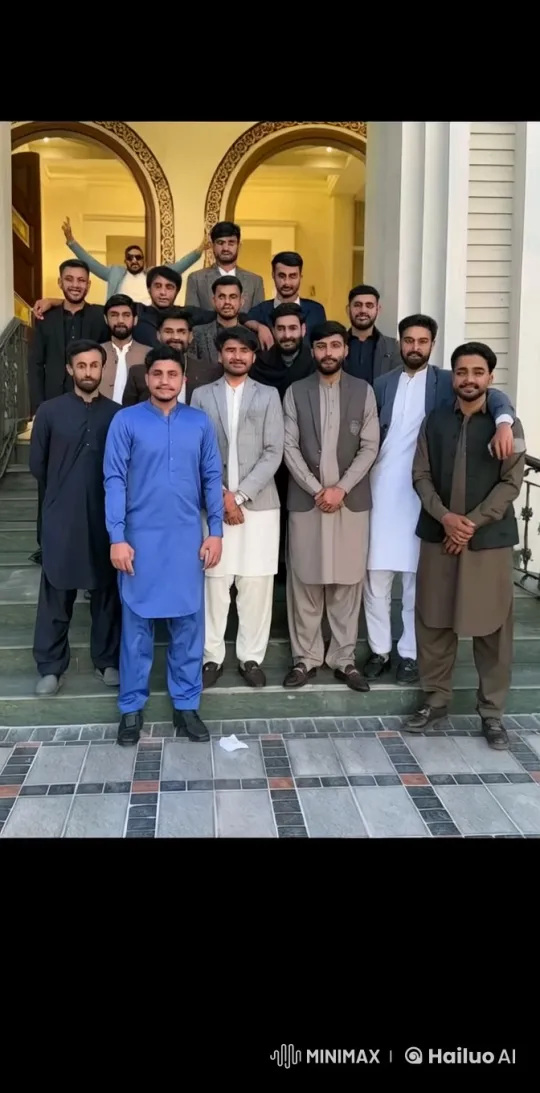 Large Group Poses on Building Steps in Traditional Attire – AI Generated Video | Hailuo AI