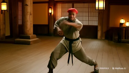 Kung Fu Master Showcases Skill in Traditional Dojo – AI Generated Video | Hailuo AI