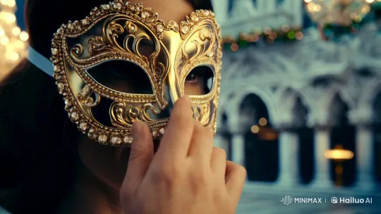 Venetian Masquerade: Surreal Fusion of Mask and Face – AI Generated Video | Hailuo AI