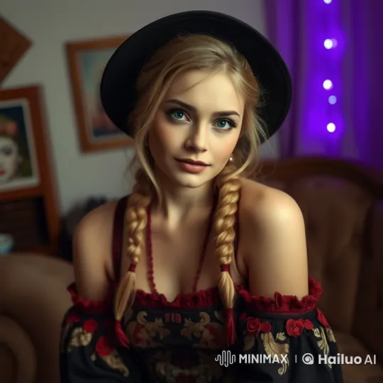 Young Woman Sings in Elegant Dress with Warm Ambience – AI Generated Video | Hailuo AI