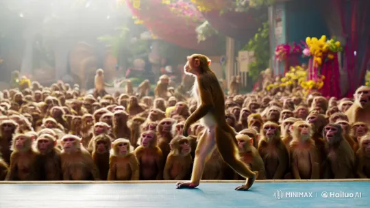 Monkey Parade: Graceful Runway Walk Amidst Lively Crowd – AI Generated Video | Hailuo AI