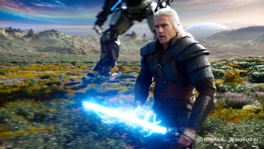 The Witcher Battles a Robot in an Alien Landscape – AI Generated Video | Hailuo AI