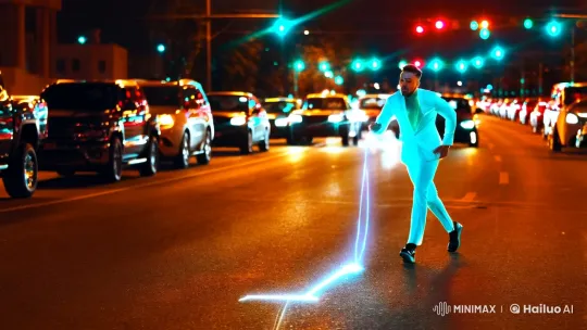 Dressed Man Navigates Bustling Traffic with Grace – AI Generated Video | Hailuo AI