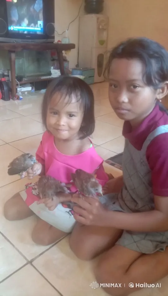 Girls Handle Birds Calmly Amid Action Movie on TV – AI Generated Video | Hailuo AI
