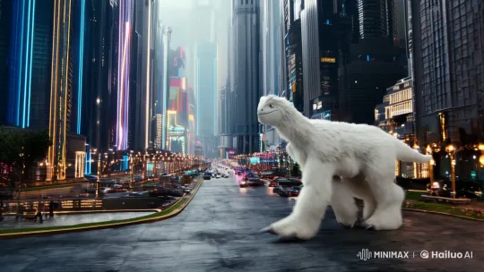 Futuristic Cityscape with White Monster - Cinematic Exploration – AI Generated Video | Hailuo AI
