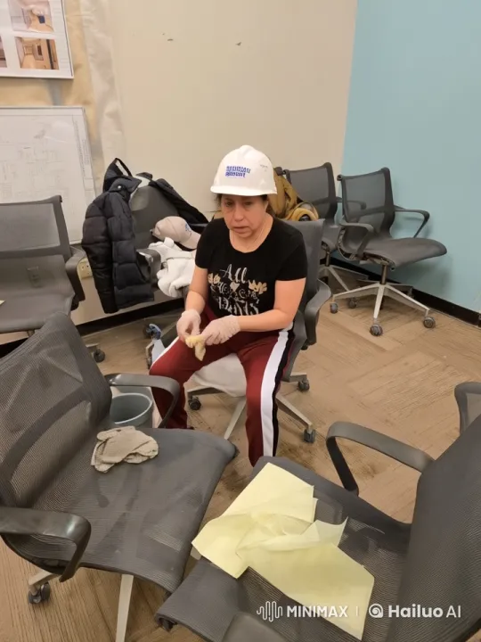 Woman Cleaning with Care in Bright Office Setting – AI Generated Video | Hailuo AI