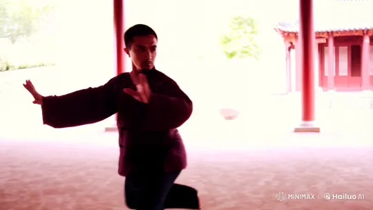 Kungfu Practitioner Showcases Precision in Traditional Courtyard – AI Generated Video | Hailuo AI