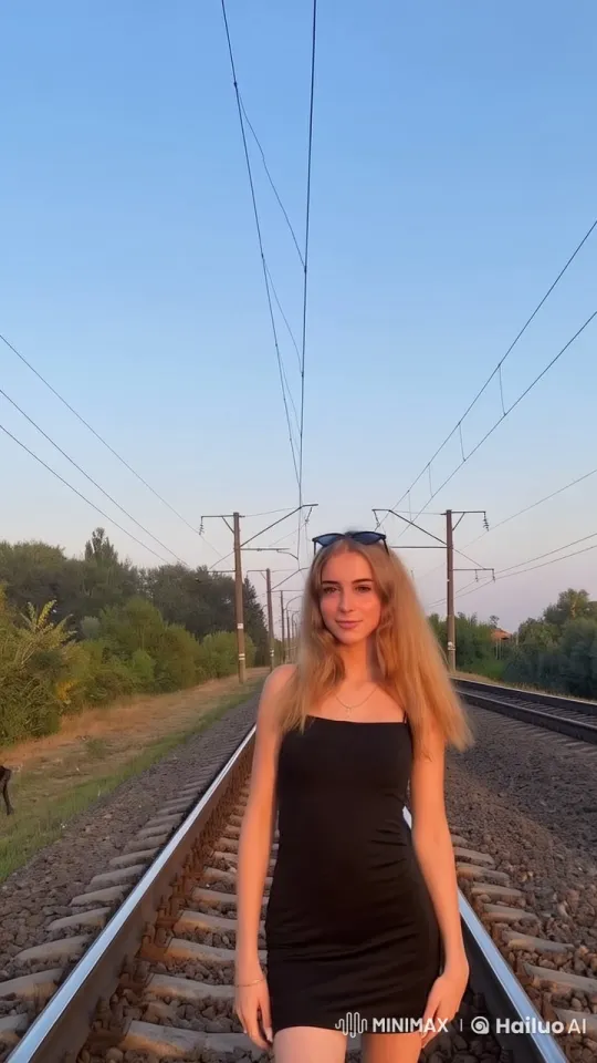 Live2D Animated Girl Gracefully Undresses on Scenic Train Tracks – AI Generated Video | Hailuo AI