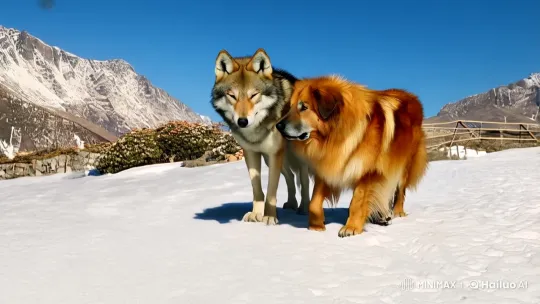 The Friendship of the Wolf and the Dog from Childhood to Adulthood – AI Generated Video | Hailuo AI