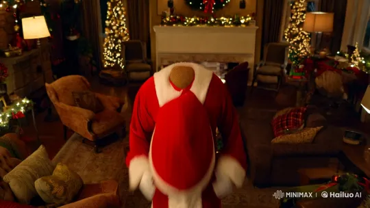 Woman Revealed as Santa in Festive Living Room Transformation – AI Generated Video | Hailuo AI