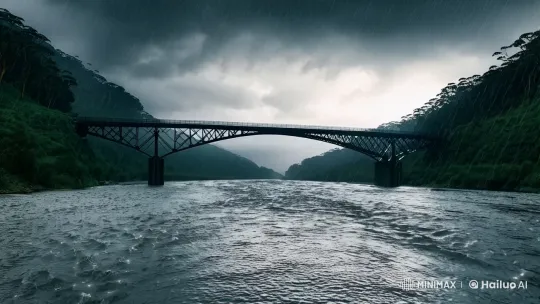 Aesthetic Cinematic Bridge Over Flowing River – AI Generated Video | Hailuo AI