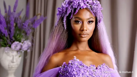 Violet Queen's Ethereal Photo Shoot in Floral Opulence – AI Generated Video | Hailuo AI