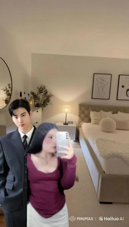 Couple Captures Affectionate Moment in Modern Bedroom – AI Generated Video | Hailuo AI