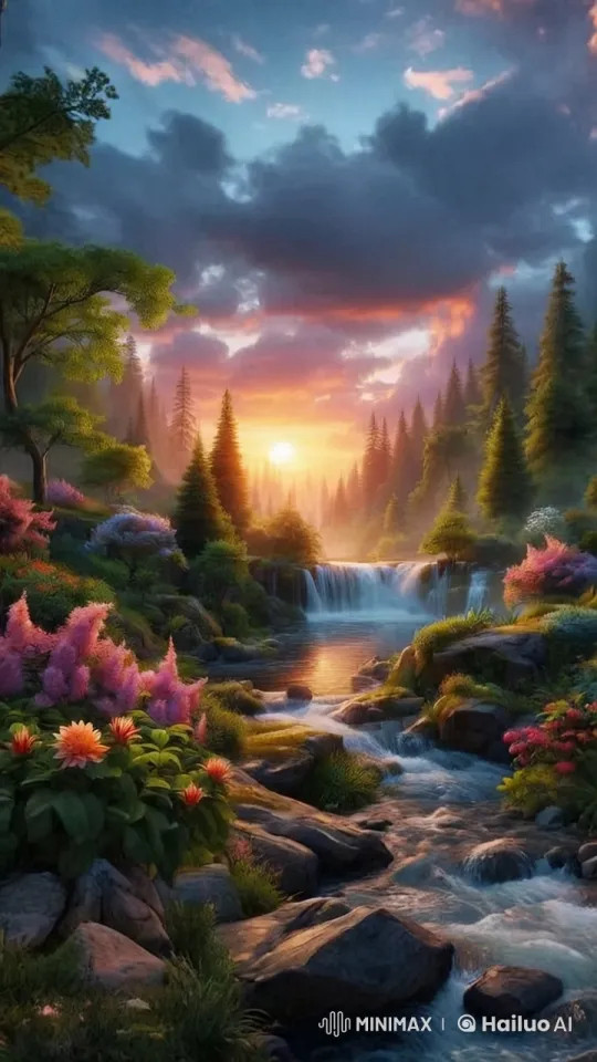 Tranquil Forest Landscape at Sunset – AI Generated Video | Hailuo AI