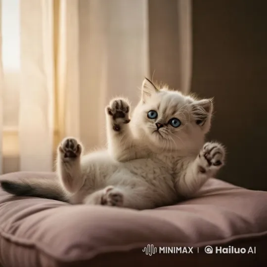 Velvety White Kitten on Cushion - Hypnotic Lullaby Loop – AI Generated Video | Hailuo AI