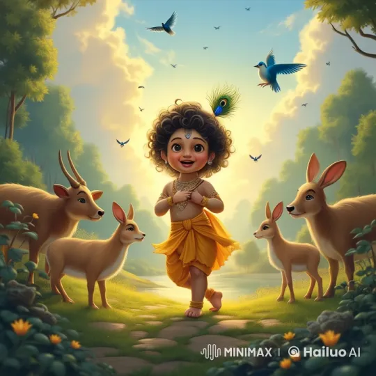 Little Krishna's Joyful Play with Nature – AI Generated Video | Hailuo AI