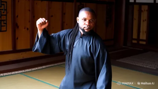 Martial Artist in Dramatic Kung Fu Fight at Dojo – AI Generated Video | Hailuo AI