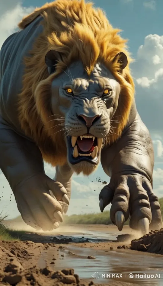 Majestic Hybrid Lion Roars Towards Camera in Live2D – AI Generated Video | Hailuo AI