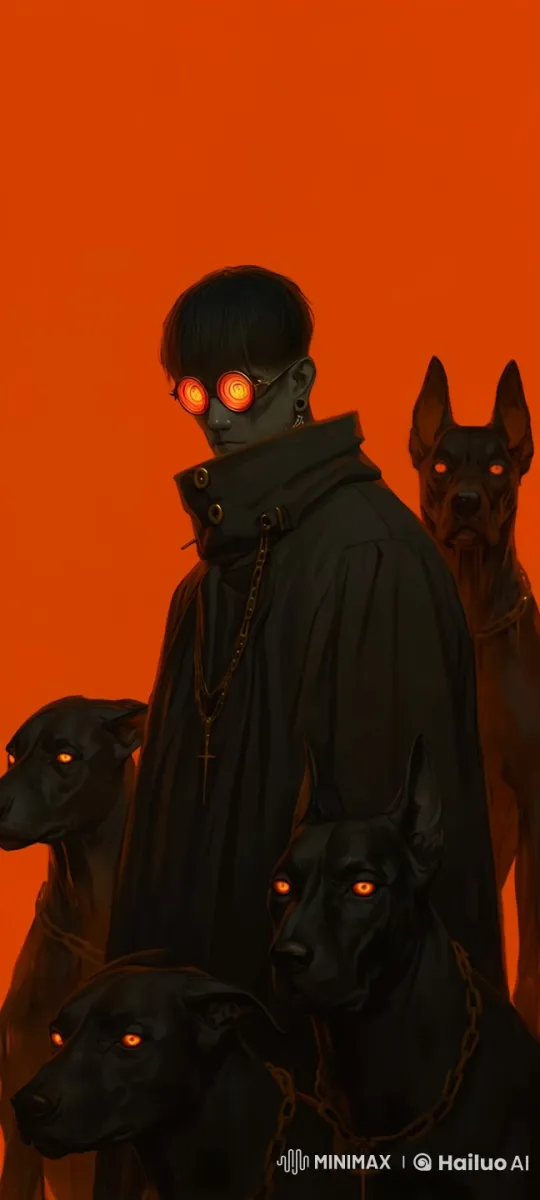Enigmatic Figure and Neon Dogs in Dark Scene – AI Generated Video | Hailuo AI