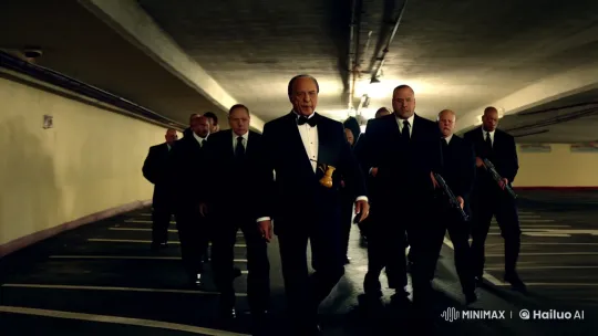 Rich Man and Bodyguards Confront Hooded Figure in Casino Parking Lot – AI Generated Video | Hailuo AI