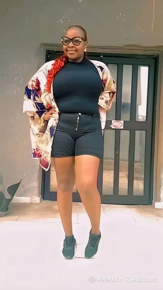 Woman in Stylish Outfit Poses Confidently at Doorway – AI Generated Video | Hailuo AI