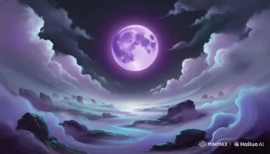 Mystical Landscape Under a Stormy Purple Moon – AI Generated Video | Hailuo AI