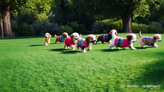 Adorable Puppies Frolic in Colorful Ugly Sweaters – AI Generated Video | Hailuo AI