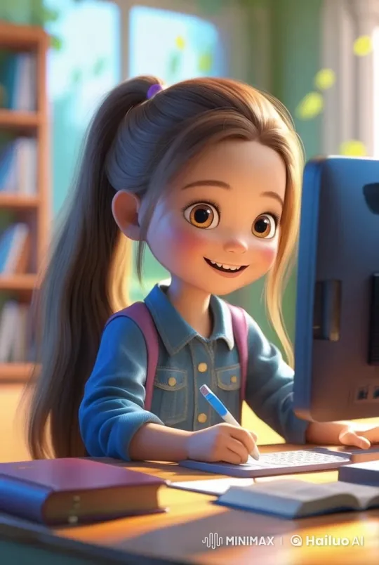 Focused Little Girl in a Bright, Organized Workspace – AI Generated Video | Hailuo AI