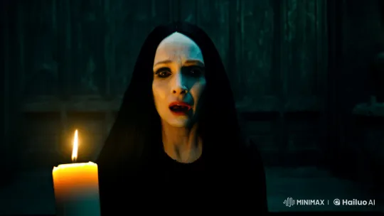 Woman in Fear Before a Gothic Door – AI Generated Video | Hailuo AI