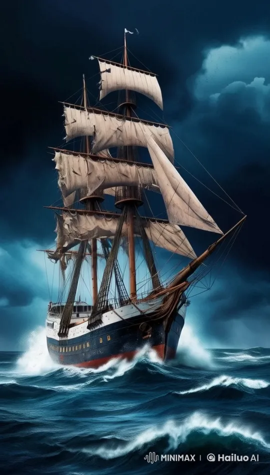 Old Sailing Ship Braving a Ferocious Storm – AI Generated Video | Hailuo AI