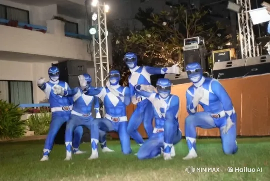 Blue Power Rangers Showcasing Synchronized Martial Arts – AI Generated Video | Hailuo AI