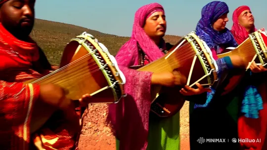 Moroccan Musicians Blend Gnaoua Rhythms with Nature – AI Generated Video | Hailuo AI