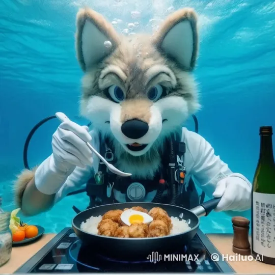 Underwater Wolf Chef Cooks in Scuba Gear – AI Generated Video | Hailuo AI