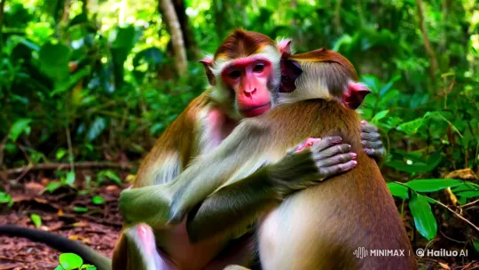 Monkeys Embrace in Lush Jungle – AI Generated Video | Hailuo AI