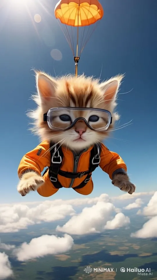 Orange Kittens Skydiving Adventure in Live2D Animation – AI Generated Video | Hailuo AI