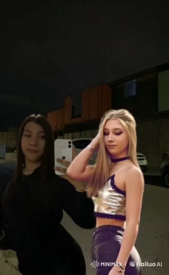 Two Women Embrace on a Dimly Lit Street – AI Generated Video | Hailuo AI