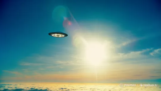 Mysterious UFO Glints in Daytime Sky from Airplane Window – AI Generated Video | Hailuo AI