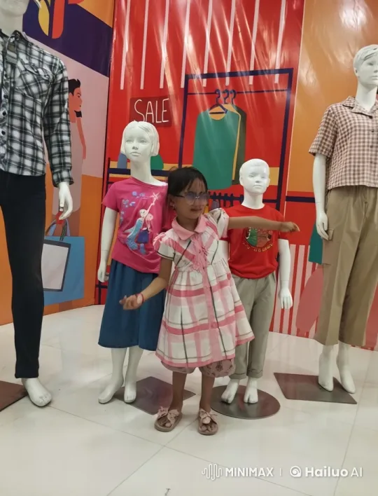Young Girl Mimics Mannequins in Playful Store Display – AI Generated Video | Hailuo AI