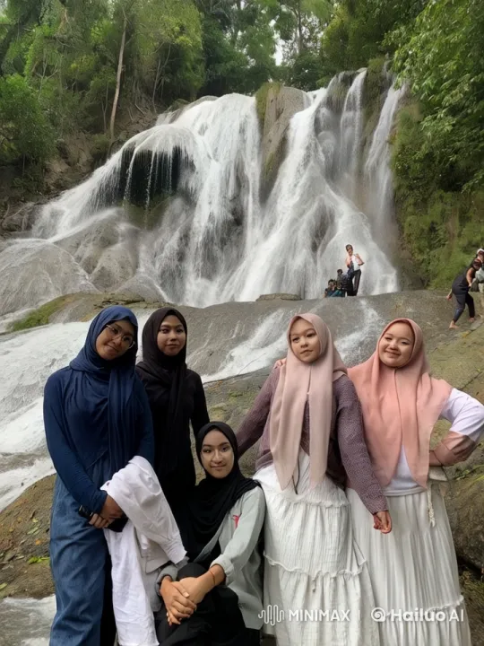 Hijab-Wearing Friends Perform Kung Fu at Waterfall – AI Generated Video | Hailuo AI