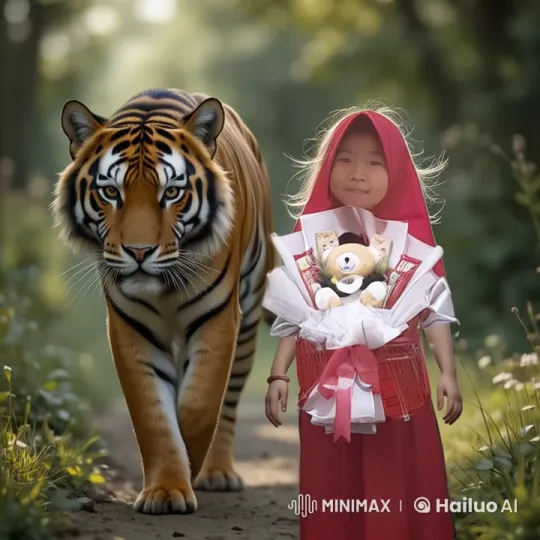 Girl Walks Alongside Wild Tiger – AI Generated Video | Hailuo AI