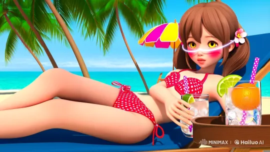 Young Girl Enjoying Tropical Paradise in Serene Beach Scene – AI Generated Video | Hailuo AI