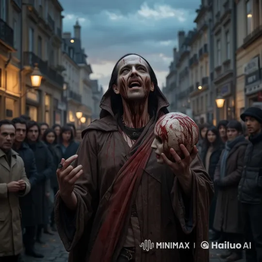 Dramatic Live2D Short: Bloodied Figure Amidst Ancient Streets – AI Generated Video | Hailuo AI