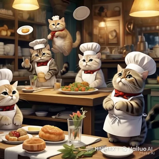 Adorable Chef Cats Prepare Meal in Animated Kitchen – AI Generated Video | Hailuo AI