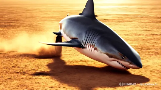 Desert Shark: Surreal Explosion in Golden Sunlight – AI Generated Video | Hailuo AI