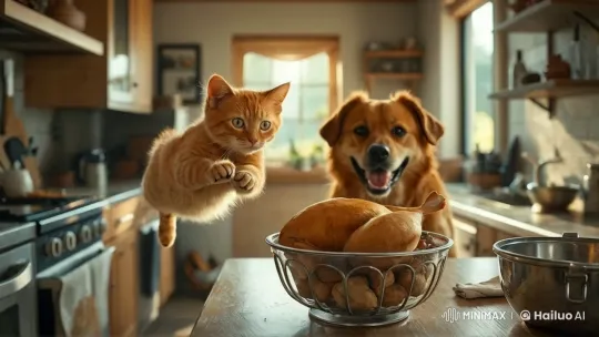 Cat's Baking Heist Goes Awry in Playful Kitchen Chaos – AI Generated Video | Hailuo AI