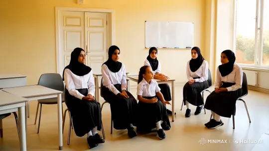Classroom Scene: Girls Learning Sign Language – AI Generated Video | Hailuo AI