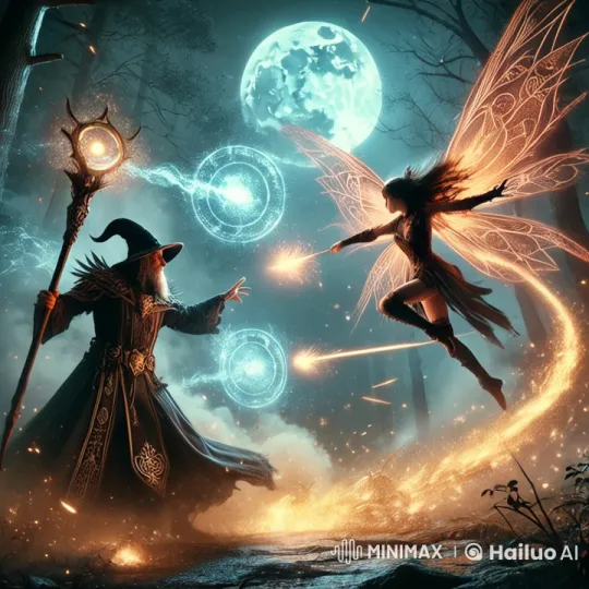 Wizard and Fairy Duel in Enchanted Forest – AI Generated Video | Hailuo AI