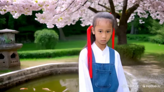 Young Girl Practicing Kung Fu in Cherry Blossom Garden – AI Generated Video | Hailuo AI