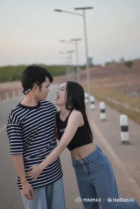 Couple Engages in Intense Kung Fu Battle on Open Road – AI Generated Video | Hailuo AI