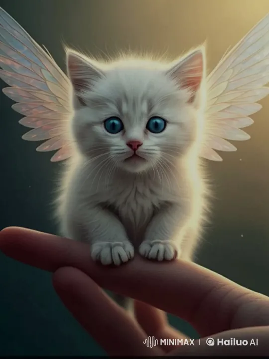 Magical Angel Kitten Sways on Human Finger – AI Generated Video | Hailuo AI